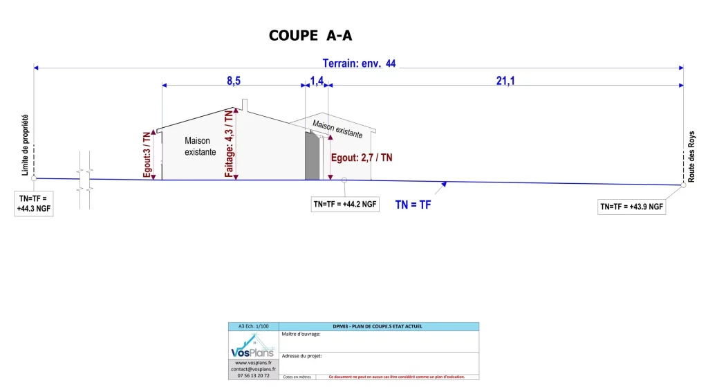 Plan de coupe, autorisation d'urbanisme, comment représenter sa maison sur un plan de coupe, VosPlans