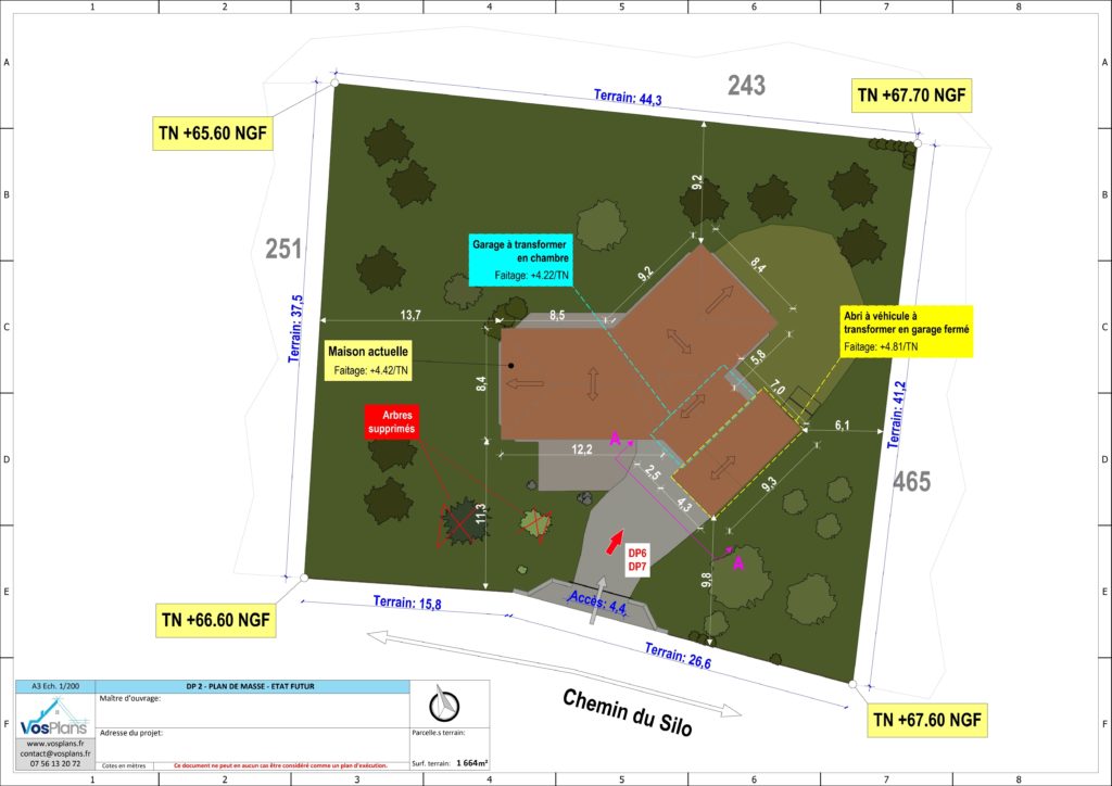 plan de situation DP1, plan de masse, différences, VosPlans