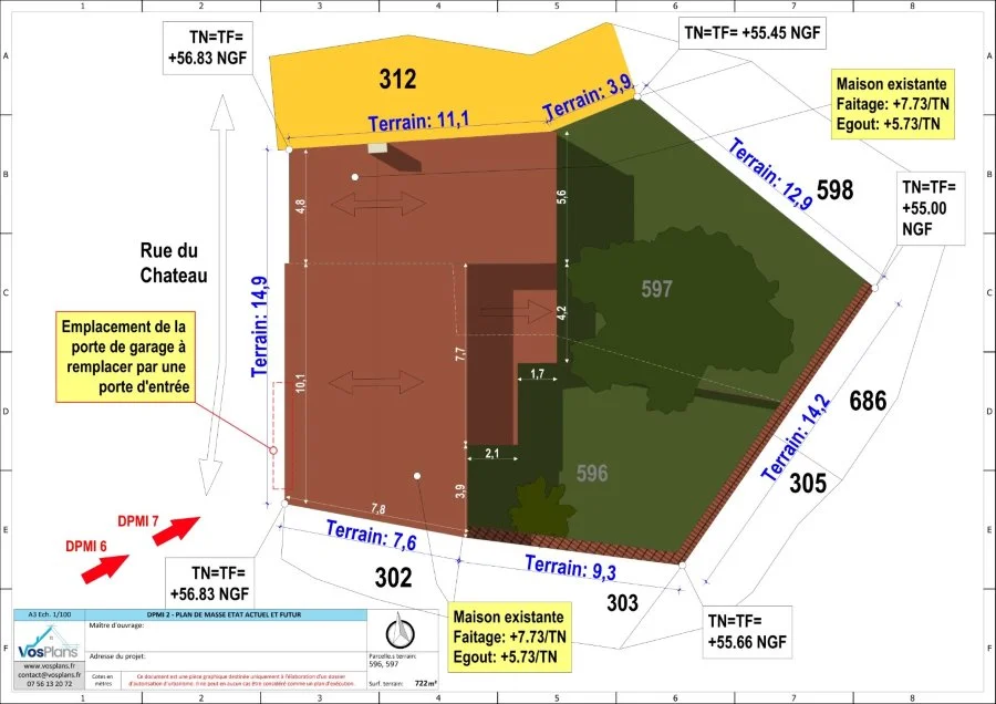 Comment faire un plan de masse, autorisation d'urbanisme, permis de construire, déclaration préalable, dessinateur en bâtiment, VosPlans